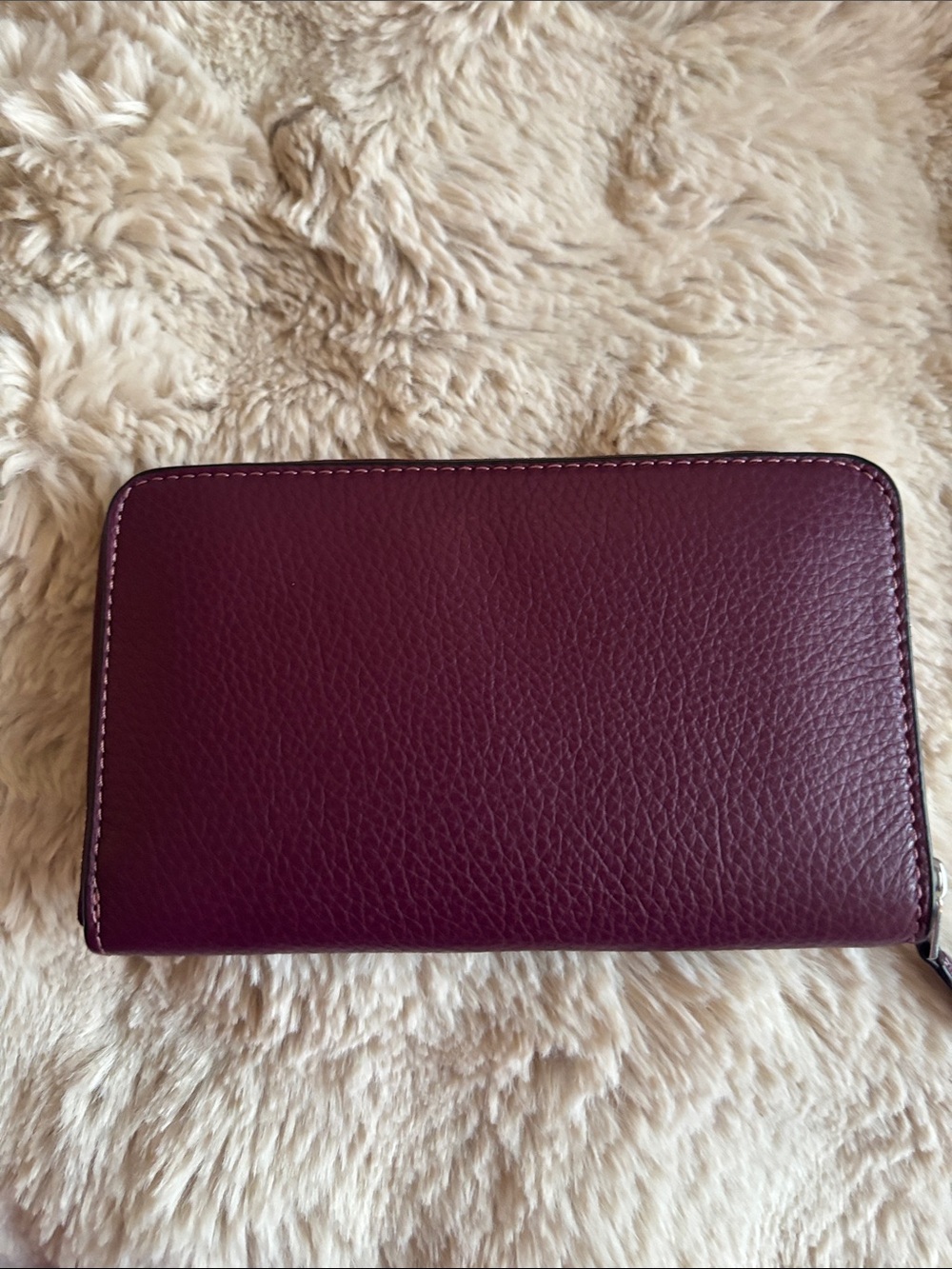 Coach Pebbled Leather Zip Wallet in Plum with Gold Logo - Picture 2 of 3